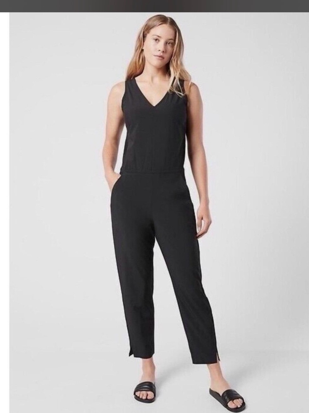 Athleta Brooklynn Black Sleeveless V-Neck Jumpsuit size 14 NWOT
